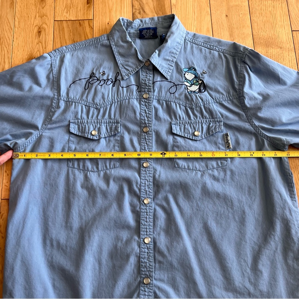 Vintage Winnie The Pooh Western Pearl Snap Button Blue Half Sleeve Shirt Large - Picture 2 of 8